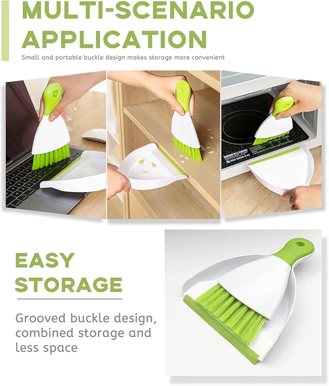 Dust pan Broom Brush Dustpan - Small Broom and Dustpan Set, Mini Broom and Dust pan, Small Dustpans and Brush Set for Home Cleaning,Sofa, Desk, Guinea Pig Cage, Cat Litter etc.（Green）