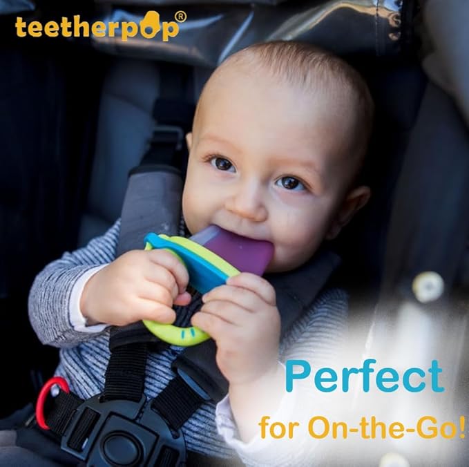 Teetherpop Fillable Silicone Teether for Babies (2-Pack) – Breastmilk Popsicle Molds for Teething w/Spill-Proof Sippy Slits – Freezable Baby Teethers for Liquids & Purées (Fuchsia/LimonTeal)
