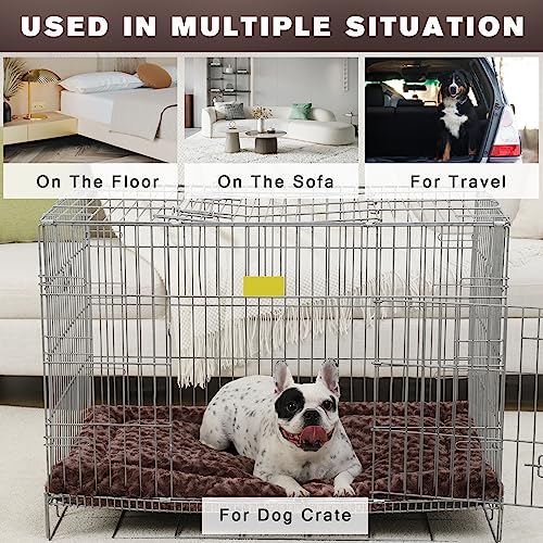 Washable Dog Bed Mat Soft Dog Crate Pad Fluffy Pet Kennel Beds Sleeping Mattress with Non-Slip Bottom for Large Jumbo Medium Small Dogs, 47 x 29 Inch, Brown - color: Brown, size: 47.00" x 29.00" x 1.50"
