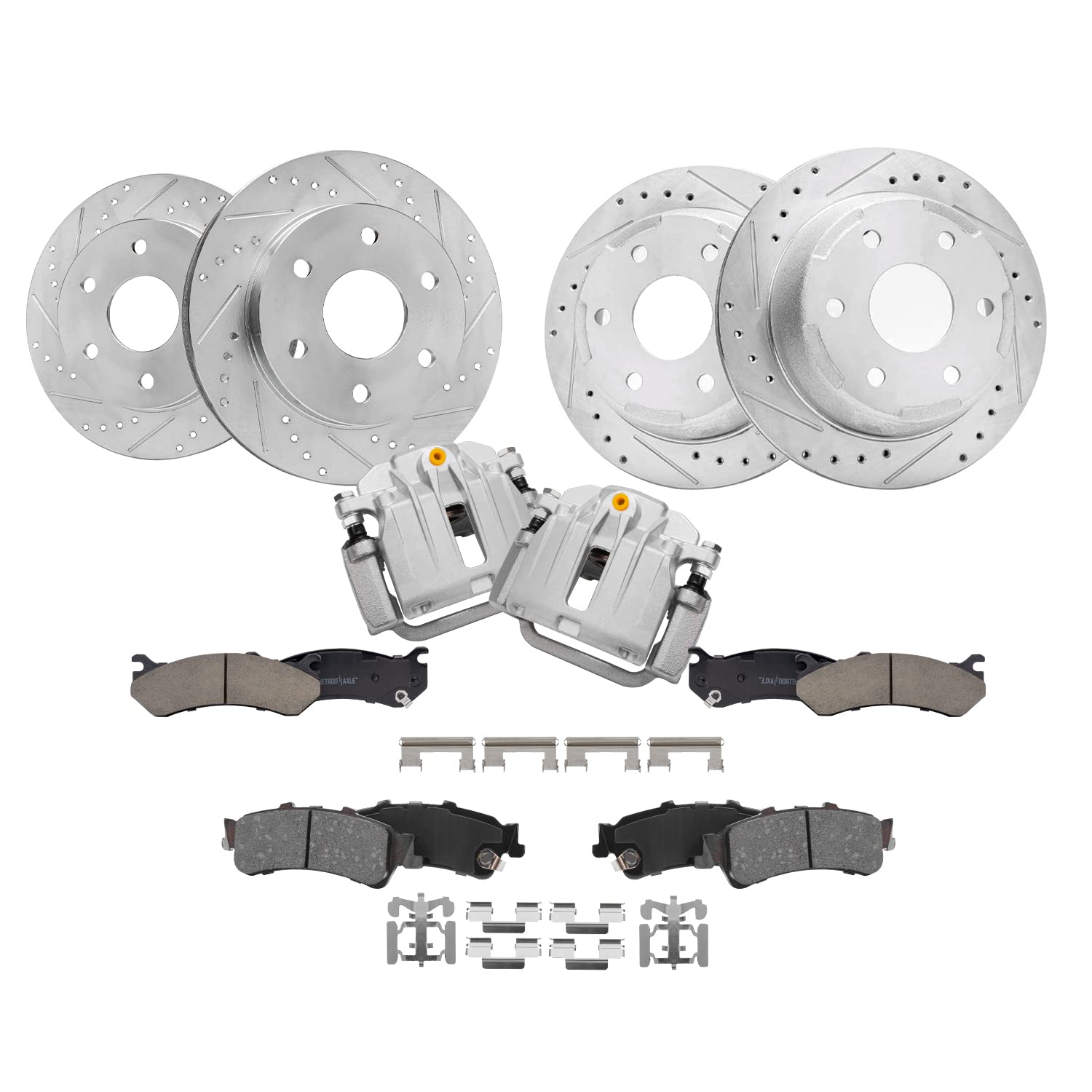 Detroit Axle - Front & Rear Drilled Rotors Ceramic Brake Pads + Rear Brake Calipers Replacement for 2003 2004 2005 2006 Chevrole