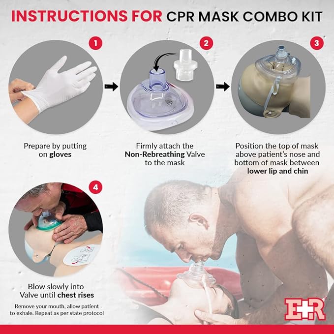 Ever Ready First Aid Adult and Infant CPR Mask Combo Kit with 2 Valves with Pair of Vinyl Gloves & 2 Alcohol Prep Pads - Tactical Black