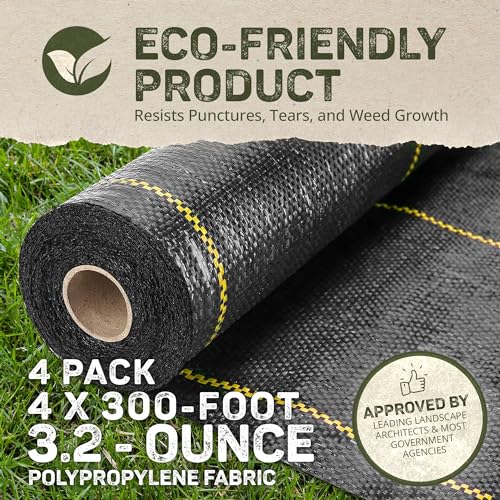 Dewitt SBLT4300 Sunbelt Woven Weed Barrier Landscape Fabric Ground Cover, 4-Foot Width x 300 Feet (4 Pack) - size: 4 Pack, style: 4' x 300'