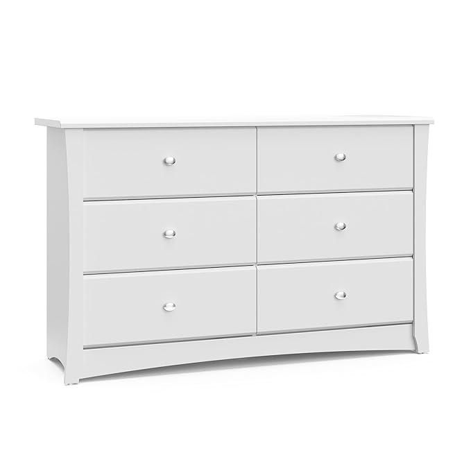 Storkcraft Crescent 6 Drawer Double Dresser (White) – GREENGUARD Gold Certified, Nursery Dresser for Kids Bedroom