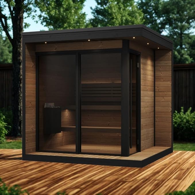 GL6 Outdoor Sauna Kit, Garden Luxury-Series Outdoor DIY Sauna Kit, Thermo-Spruce, up to 6 Persons Bundles (Sauna Heater and Sauna Stones Included) (Drop 9 WiFi - Wood)