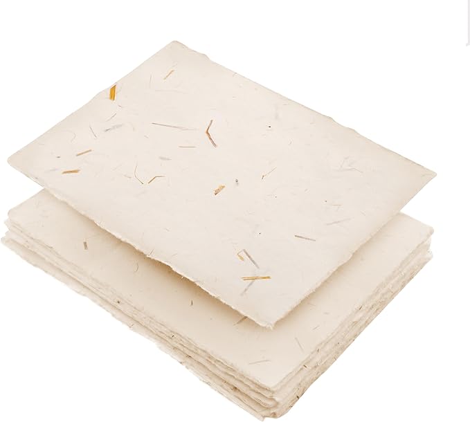 Wanderings Cream A5 Handmade Deckled Edge Cotton Paper - Cold Pressed Texture - Paint, Watercolor, Writing, Printer, Cards, Invitations, Menus, Arts and Crafts. 50 Pack 150gsm - 5.8" x 8.3"