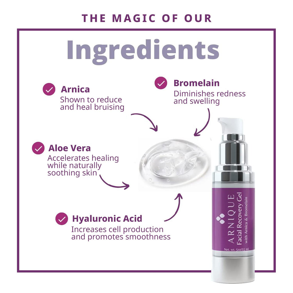 Arnica Gel for Face - Facial Recovery Aftercare for Fillers & Cosmetic Injection Treatments, Arnica Montana and Bromelain for Bruising and Swelling After Surgery Skin