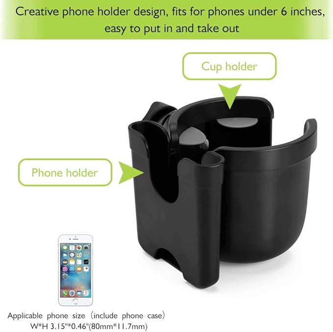Accmor Stroller Cup Holder with Phone Holder, Bike Cup Holder, Universal Cup Holder for Uppababy Nuna Doona Strollers, 2-in-1 Cup Phone Holder for Stroller, Bike, Wheelchair, Walker, Scooter