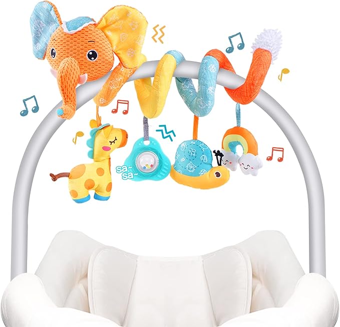 Koty Car Seat Toys, Spiral Car Seat Toy for Infant, Baby Stroller Toys Hanging Crib Activity Toy for CarSeat Crib Bed Stroller, Elephant Hanging Rattle Gifts for Babies 0-6 Months (Orange Elephant)