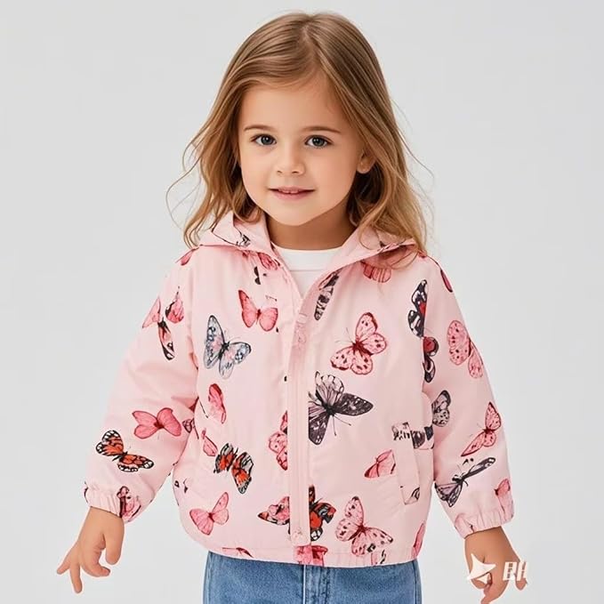 TUIJI Toddler Boys Girls Cartoon Print Zip Jacket Hooded Trench Lightweight Kids Coats Windbreaker Outdoor Cute Dust Coats