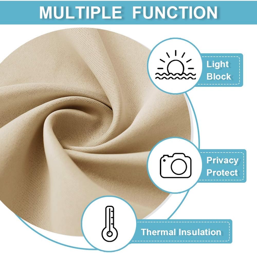 RYB HOME Blackout Curtains 63 inches Long - Energy Saving Insulation Large Window Curtain Blinds for Bedroom Living Room Dining Basement Home Office, W 62 x L 63 per Panel, Biscotti Beige, 2 Pcs