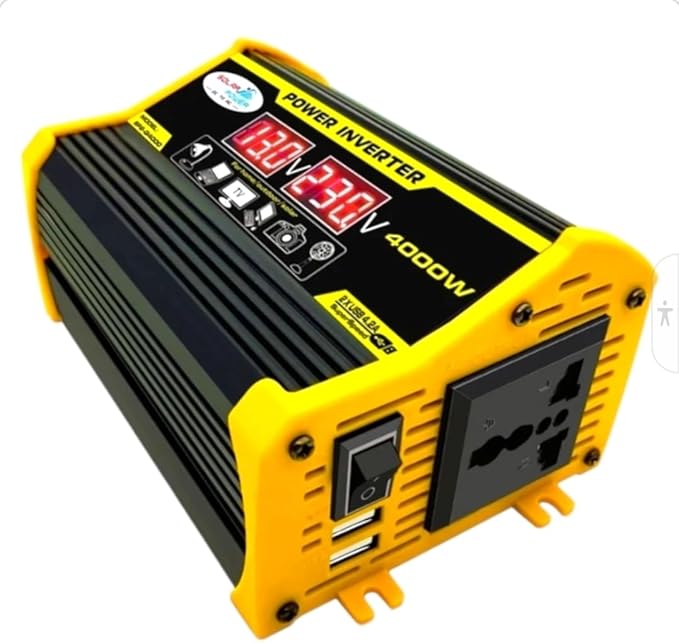 High-Power 4000W DC to AC Power Inverter – 12V to 110V/220V Converter with Dual USB Ports, Universal AC Outlet, LED Display for Cars, Trucks, RVs, and Home Backup