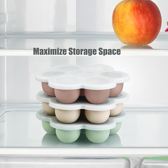 PandaEar 3 Pack Baby Food Freezer Tray with Lids, Silicone Baby Food Storage Container for Homemade Baby Food, Fruit, Purees & Breastmilk (Pink/Green/Linen)