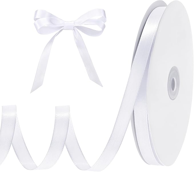 White Ribbon 3/8 Inch 120 Yards Thin Ribbon White Satin Ribbons for Hair Gift Wrapping Bow Making Gift Bags Jewelry Beaded String Balloon Sewing Cards DIY Crafts Christmas Decorations