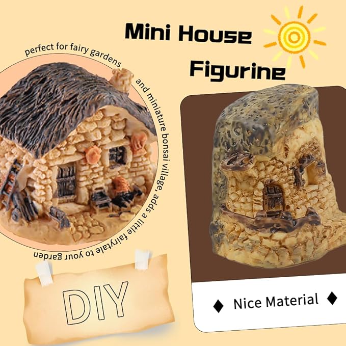Mini House Figurine 8PCS, Mini Cottage Miniature Gardening Landscape Micro Village Stone Houses Fairy Garden Accessories for Home Decoration