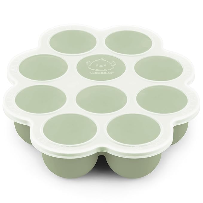 KeaBabies Silicone Food Freezer Trays with Lid, 2oz x 10 Pods Baby Food Storage Containers, Easy Puree Meal Prep, Breast Milk Silicone Freezer Molds, Dishwasher, Microwave Safe, BPA-Free (Sage)