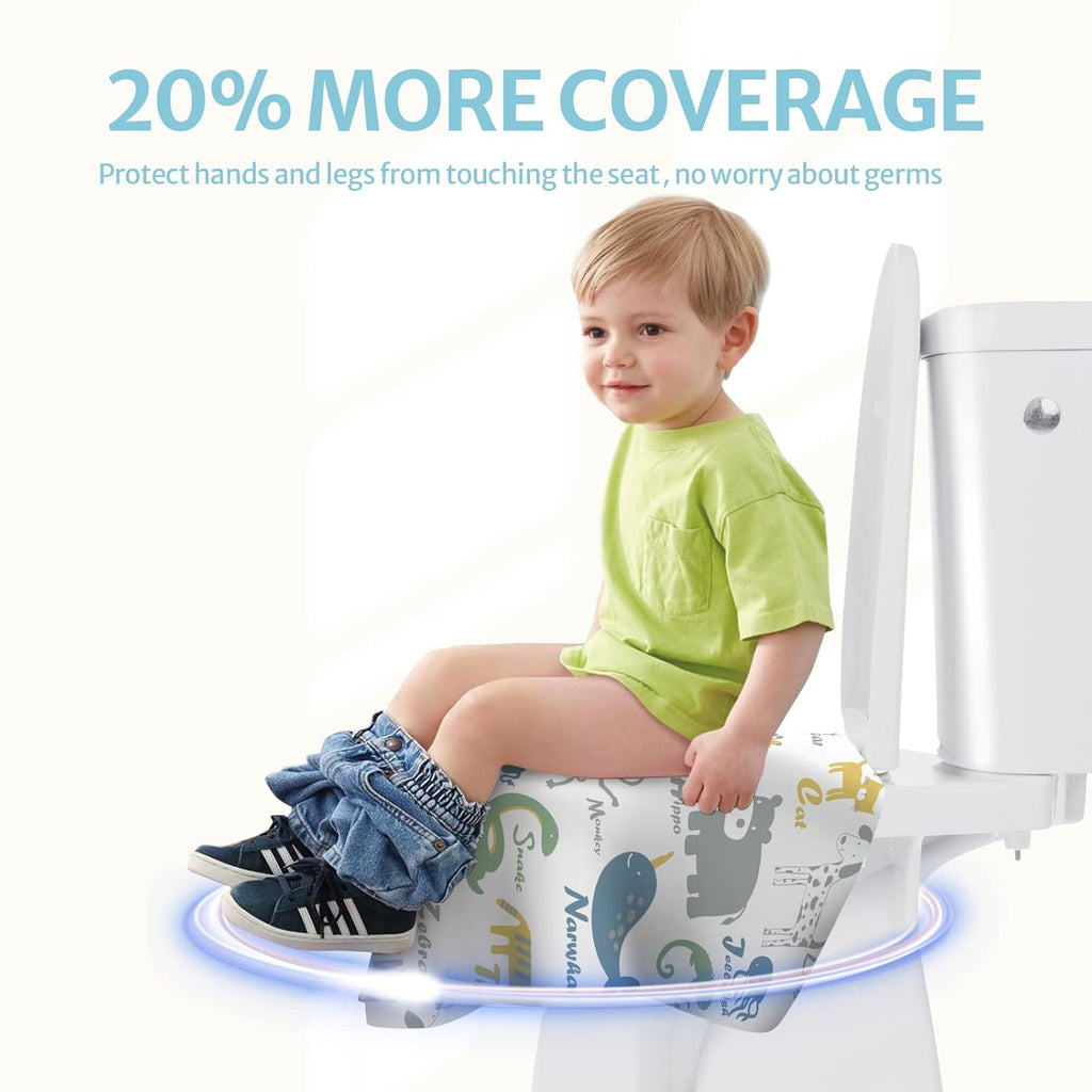 Blissful Diary 30 Pcs Toilet Seat Covers Disposable for Toddlers & Adults, Extra Large Waterproof, Portable Package for Travel, Kids Potty Training