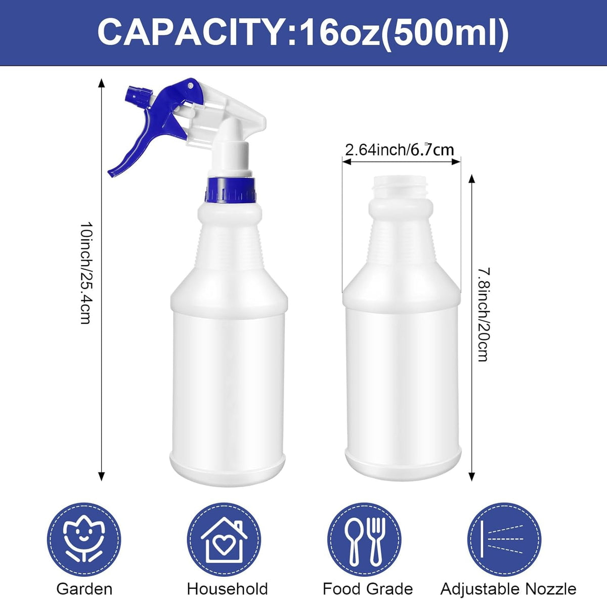 Eccliy 12 Pcs 16 Oz Plastic Spray Bottle, Adjustable Empty Reusable Sprayer for Cleaning, Planting, Water, Bathroom and Kitchen, BBQ, Commercial and Residential(Dark Blue,Original)
