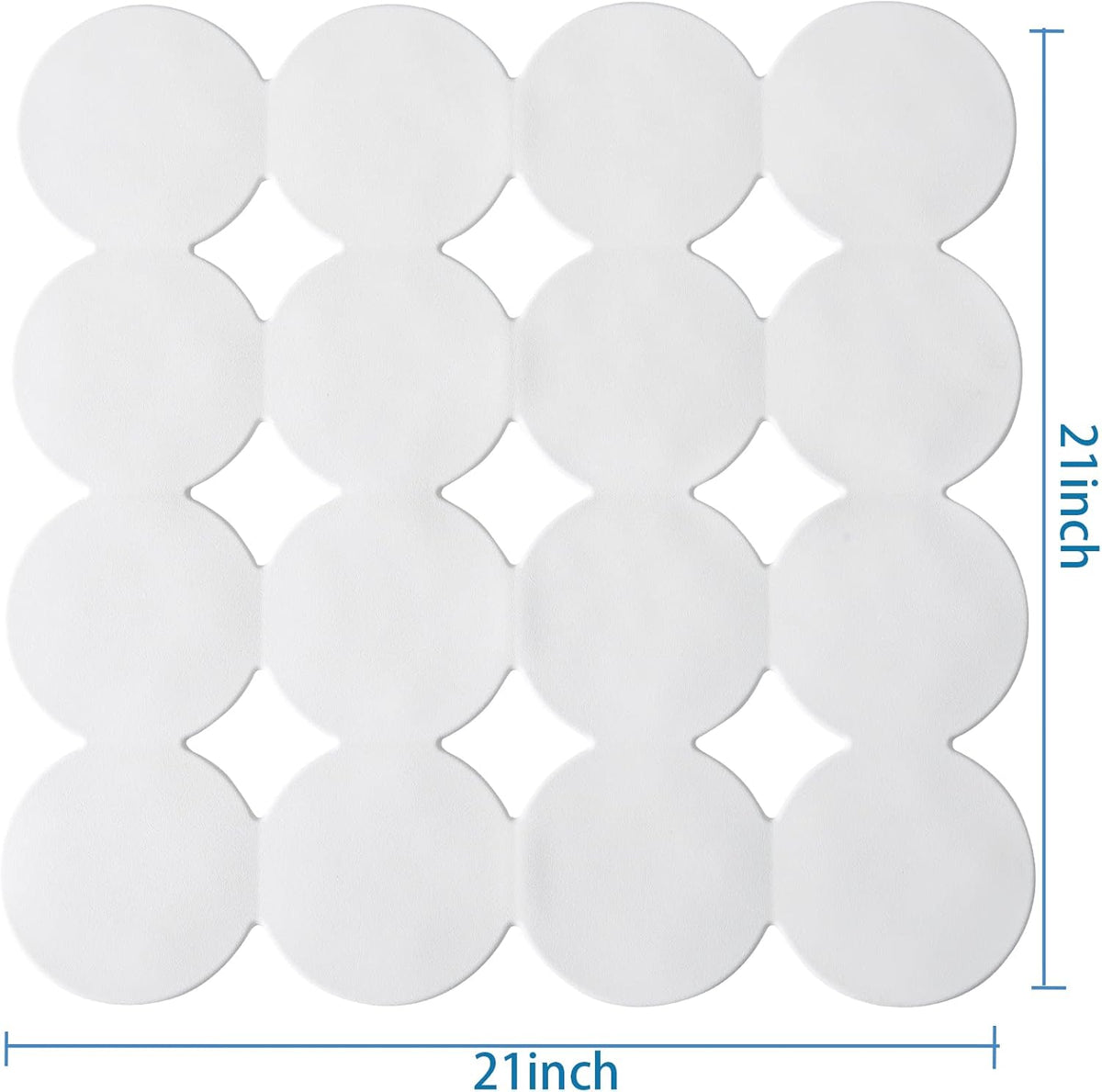 Square Shower Mat Nonslip - Rubber Bathtub Mat with Suction Cups for Inside Shower Bathroom Floor (White, 21X21”)