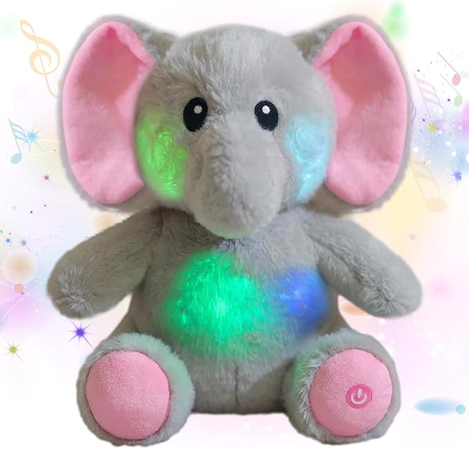 Cuteoy Glowing LED Light-up Elephant Nightlight Toys Musical Plush Stuffed Animal Singing Lullabies Birthday Christmas Plushies Gifts for Kids Boys Girls,10.5"