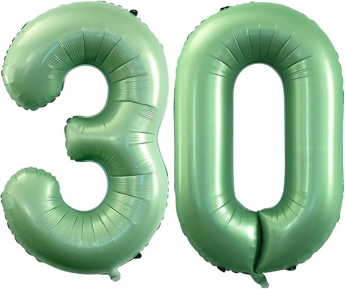 GOER Number 30 Balloons for 30th Birthday Party Decorations,42 Inch Jumbo Foil Helium Balloons for 30th Anniversary (Sage Green)