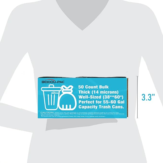55-60 Gallon Trash Bags, 50 Count Bulk, Heavy Duty Clear Plastic Recycling Bags, Multi-purpose Garbage Bags for home Commercial, Outdoor, Construction, Industrial, Lawn, Leaf