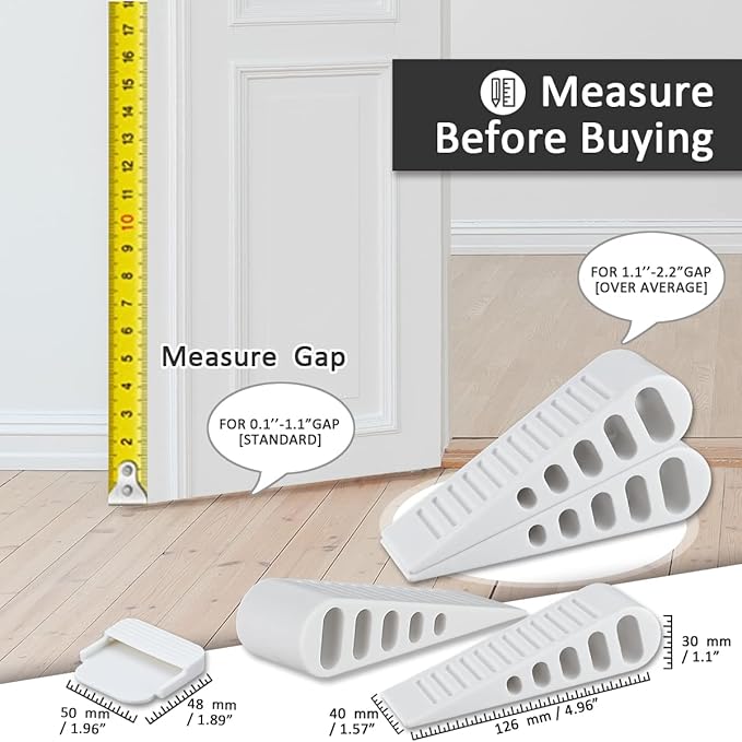 JQK Rubber Door Stopper Wedge, White 2 Pack Soft TPR Premium Door Stops for Bottom of Heavy Duty Door on Tile, Concrete, Carpet, Wooden Floor, DSB61-WH-P2
