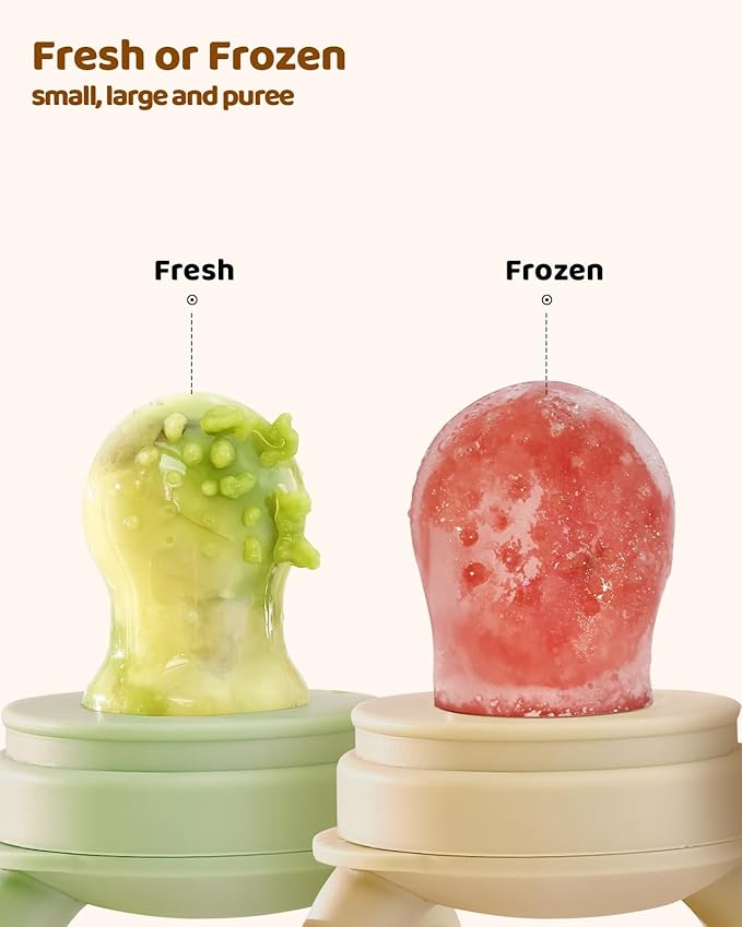 2 Packs Baby Fruit Feeder & Freezer Nibble Tray Combo, Push Pop Baby Food Feeder to Safely Introduce New Foods, Fresh & Frozen Food Silicone Feeder, 100% Food Grade, BPA Free (Caramel & Olive)