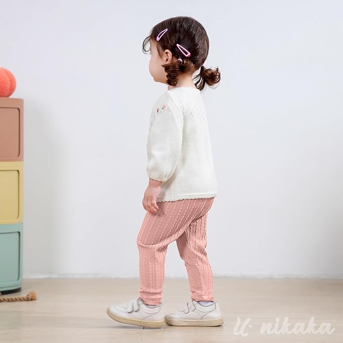 U·nikaka Toddler Baby Girls Pants Ribbed Infant Pants Leggings Toddler Baby Girl Bottoms Leggings 2 Packs