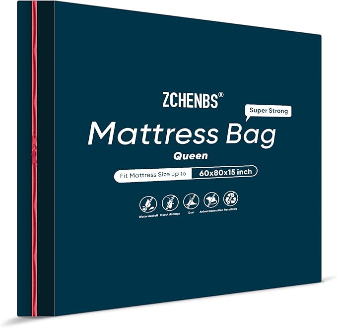 ZCHENBS® – Mattress Bags for Moving and Storage,Mattress Bag with Zippers,5 Mil Ultra-Thick Bed Bag,Waterproof,Anti-Tear,Heavy-Duty Mattress bag (Black, Queen-(1 Pack))