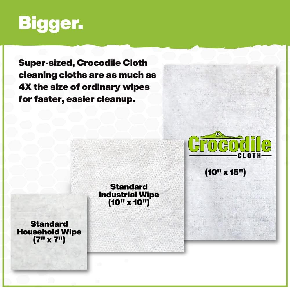 Crocodile Cloth Auto Cleaning Wipes – 100 XL (15" x 10") Disposable Wipes for Car Engine Degreasing, Body Detailing & Tire Cleaning – Cuts Grease, Oil, Adhesives on Hands, Tools, Parts & More