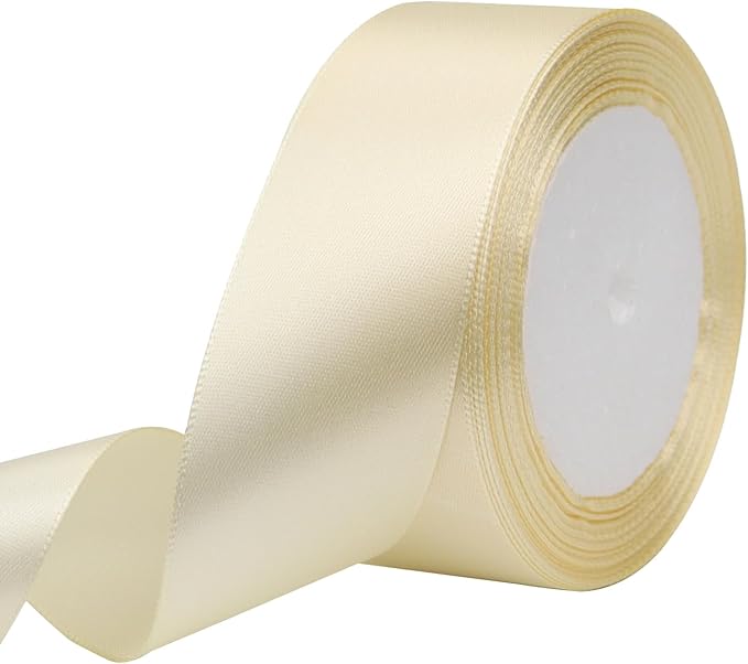 Rice White Solid Satin Ribbon 1-1/2 Inch 25 Yards Solid Polyester Fabric Ribbon for Gift Wrapping Wedding Christmas Baby Shower Birthday Party Decoration Handmade Immortal Flower Craft