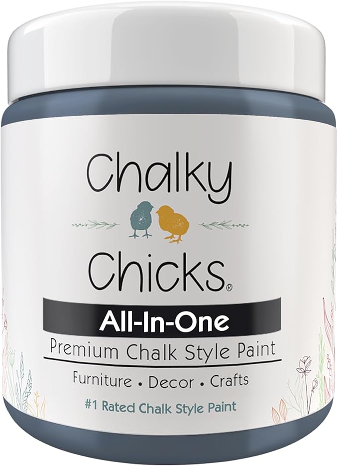 Chalky Chicks All-in-One Chalk Paint for Furniture or Cabinet - 4 Fl Oz - Matte Finish Blue Steel (Blue Gray) for Metal, Wood Furniture Paint - No Sanding All-in-One for Home Decor & Crafts, USA Made