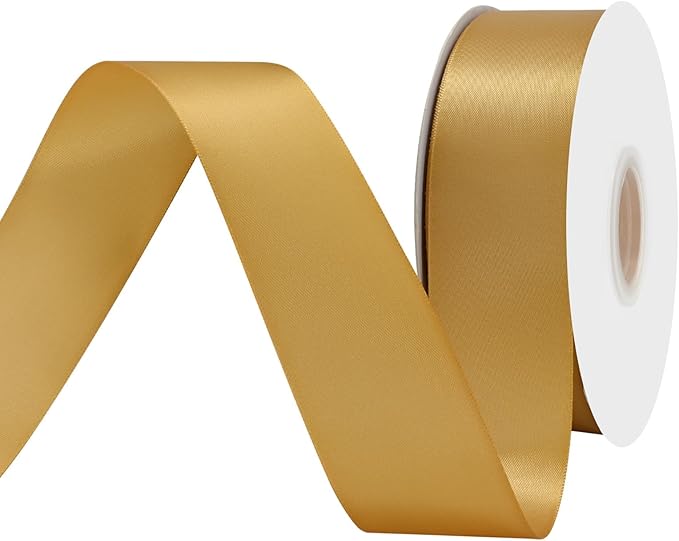 Old Gold Satin Ribbon 1-1/2" X 50 Yards Solid Color Double Faced Ribbons Perfect for Crafts Wedding Decor Bow Making Arts Sewing and More