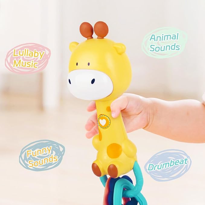Baby Music Rattle, Teething Toys for Infants 6-12-18 Months Toddlers, Light-Up & Chew Sensory Toys for Baby Boy Girl Gifts (Giraffe)