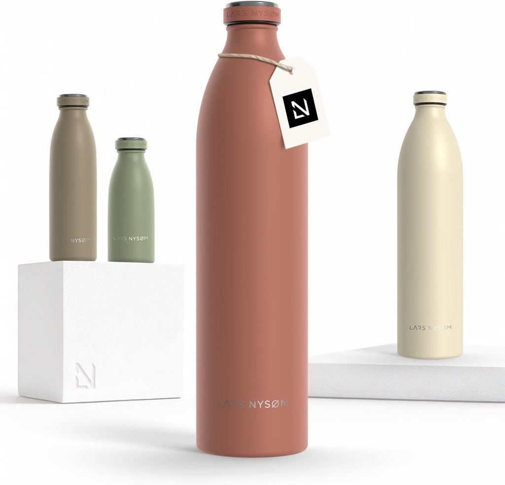 LARS NYSØM Stainless Steel Insulated XL Water Bottle 12oz 17oz 25oz 34oz 51oz | Insulated Thermo Flask for Hot and Cold Beverages | Leakproof Drinking Bottle (Brick Red, 50.7 oz)