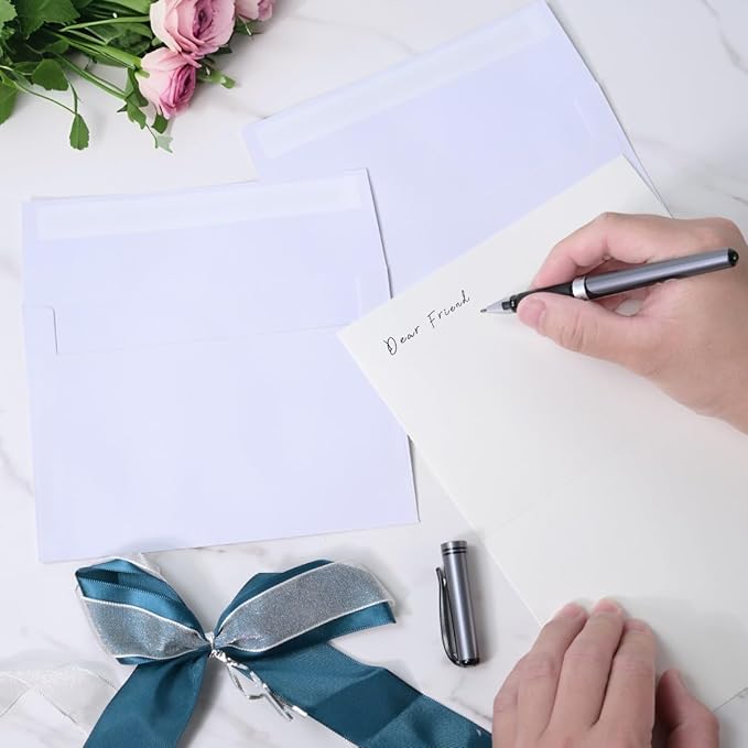 Keketer A7 White Printable 5x7 Envelopes 50 Pack Self - Seal, for 5x7 Cards, Weddings, Invitations, Baby Shower 5.25 x 7.25 Inches