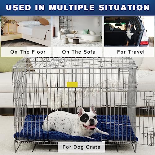Washable Dog Bed Mat Dog Crate Pad Soft Fluffy Pet Kennel Beds Dog Sleeping Mattress for Large Jumbo Medium Small Dogs, 29 x 18 Inch, Blue - color: Blue, size: 29.00" x 18.00" x 1.50"