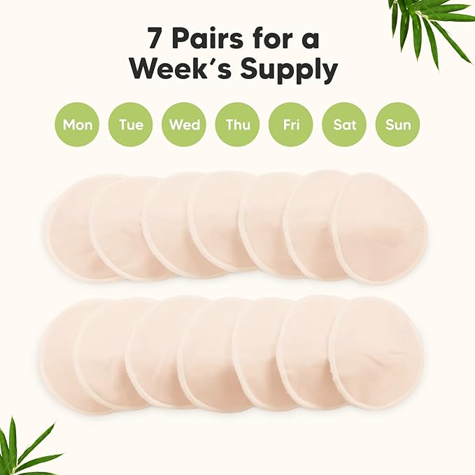 Organic Nursing Pads - 14 Washable Viscose Derived from Bamboo Breastfeeding Pads, Wash Bag, Reusable Breast Pads for Breastfeeding, Nipple Pads for Breastfeeding Essentials(Bare Beige, XL 5.5")