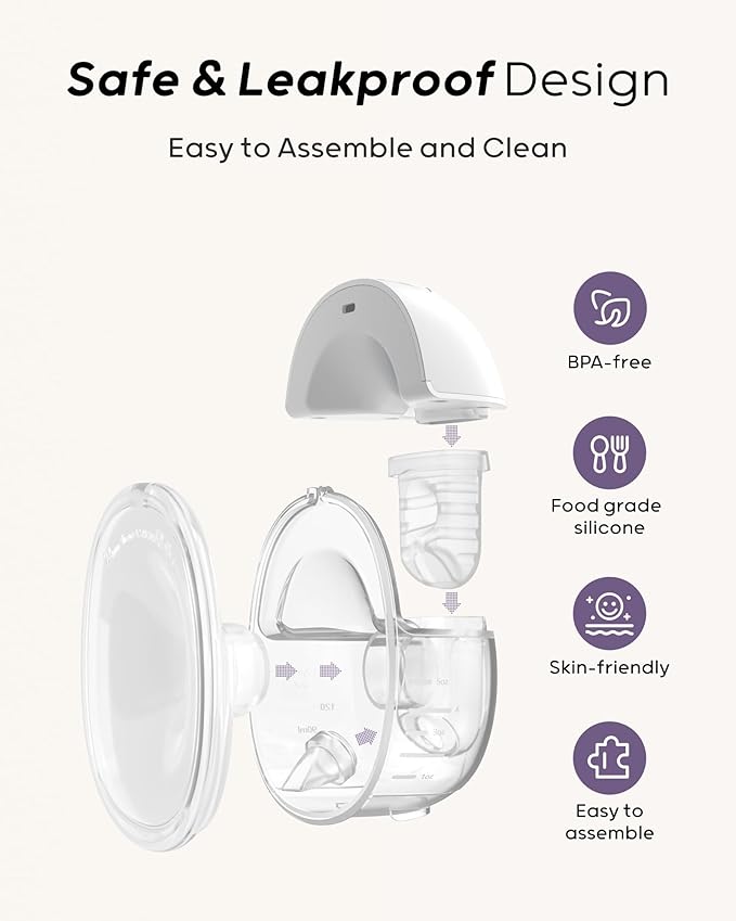 Nuliie Hands-Free Breast Pump, Wearable Breastfeeding Pump 4 Modes 9 Levels with 18/21/24MM Flange, Electric Breast Pump Portable, Replaced Pumping Accessories Included (2 Packs, Purple)