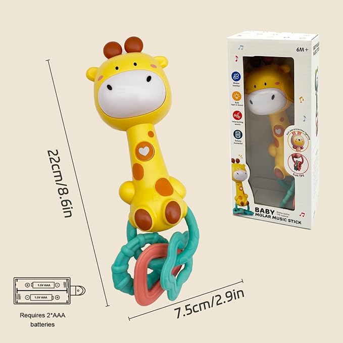 Baby Music Rattle, Teething Toys for Infants 6-12-18 Months Toddlers, Light-Up & Chew Sensory Toys for Baby Boy Girl Gifts (Giraffe)