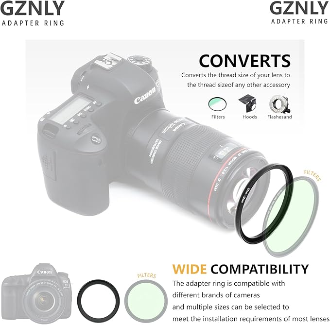 49mm to 72mm Step-up Adapter Rings Filter Adapter Black Metal Step Down Filter Ring Adapter Compatible with All Brand UV CPL ND Camera Lens Filter Stepping Rings (49mm-72mm)