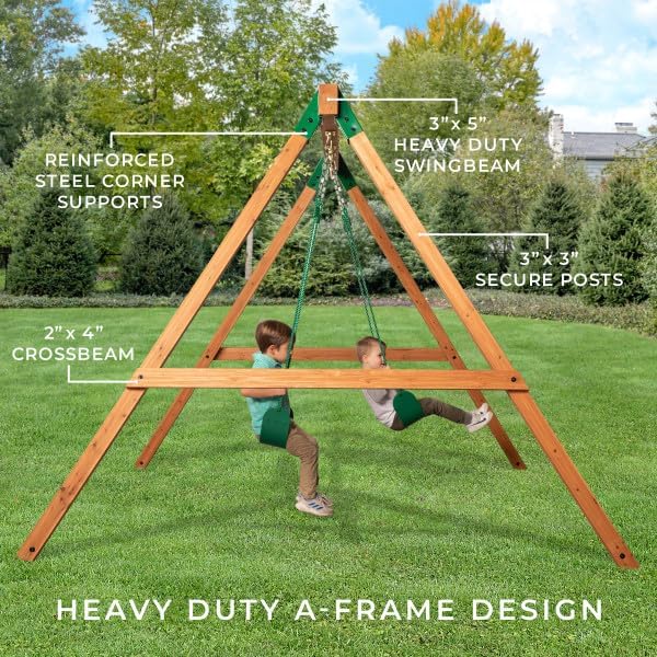 Backyard Discovery Durango Cedar Wood Swing Set Kit with Classic A-Frame, Two Belt Swings, Pinch-Free Ropes, Easy Assembly, Heavy-Duty, Lumber and Hardware Included, Outdoor Playset, Ages 3-10