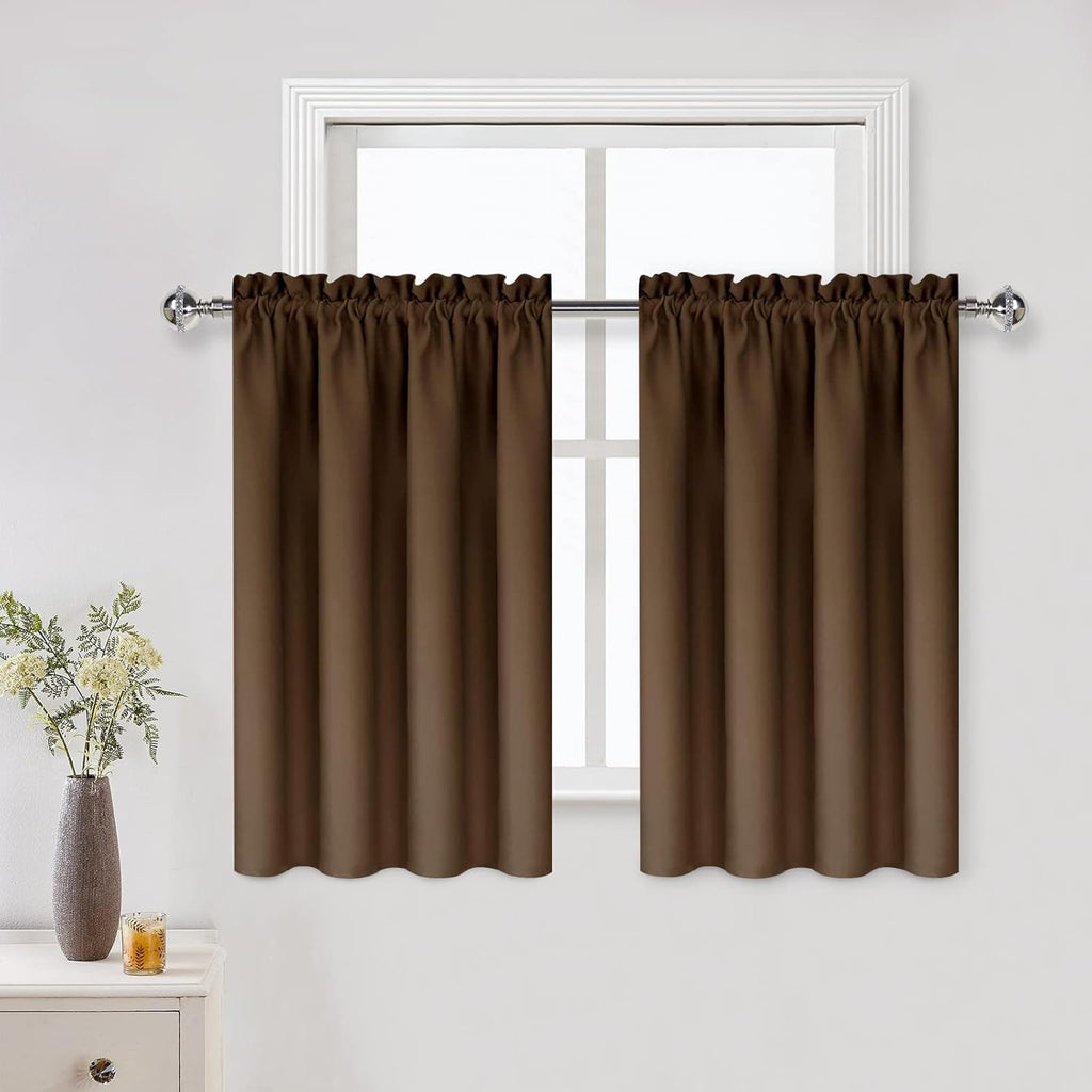 DWCN Brown Blackout Curtains for Small Window, Thermal Insulated Energy Saving Room Darkening Curtains for Kitchen/Bedroom (W42 x L36 inch, Set of 2 Panels, Top of Rod Pocket)