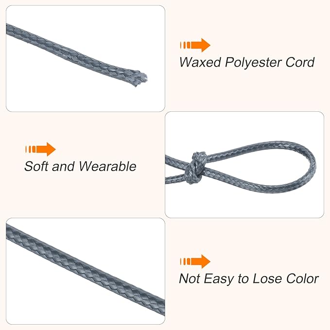 MECCANIXITY Waxed Cord 2.5mm Waxed Polyester Cord 87 Yard Wax String for Bracelet Making, Necklaces, Beading, Jewelry Making and DIY Crafts(Dark Gray)