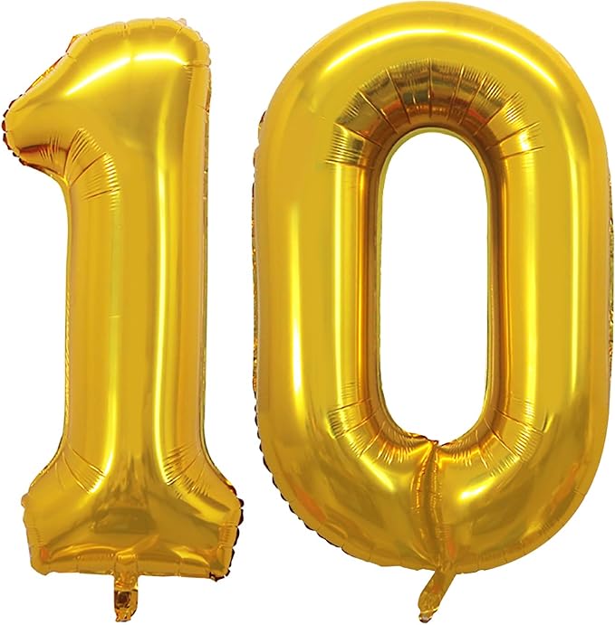 GOER Number 10 Balloons for 10th Birthday Party Decorations,42 Inch Jumbo Foil Helium Balloons for 10th Anniversary (Gold)