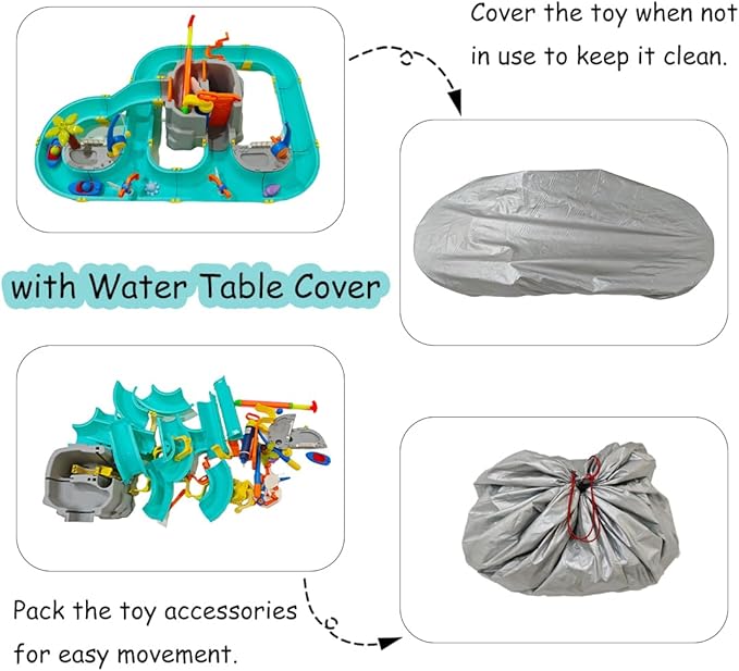 Leak-Proof Double-Tier Water Table Toys Playset with Cover, with Built in Pump, Kids Outside Play Toys for Toddlers 3-5 Ages 4-8 for Outside Garden Beach Pool