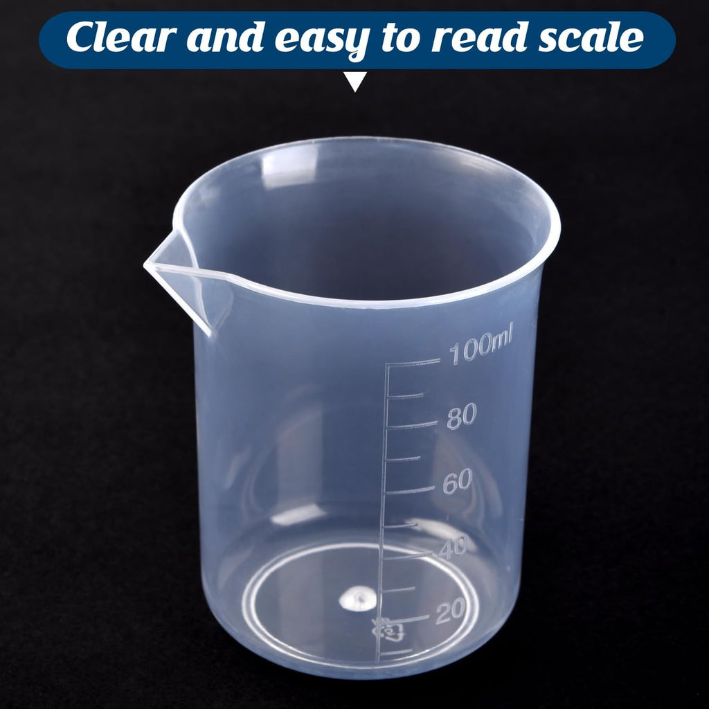 Plastic Measuring Cups, 100ml, Set of 15, for Liquid Measurement and Scientific Experiments