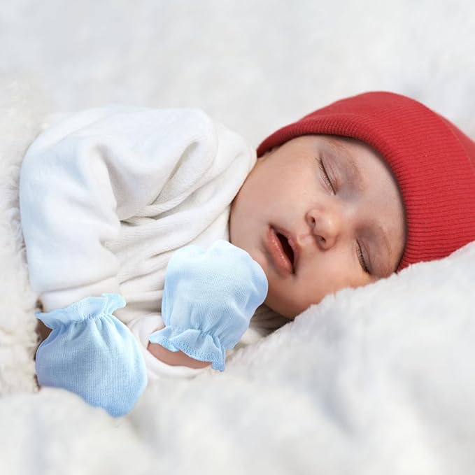 BQUBO Newborn Infant Toddler Mittens No Scratch Cotton Elastic Wrist Gloves Hypoallergenic for 0-6 Months Baby Boys Girls