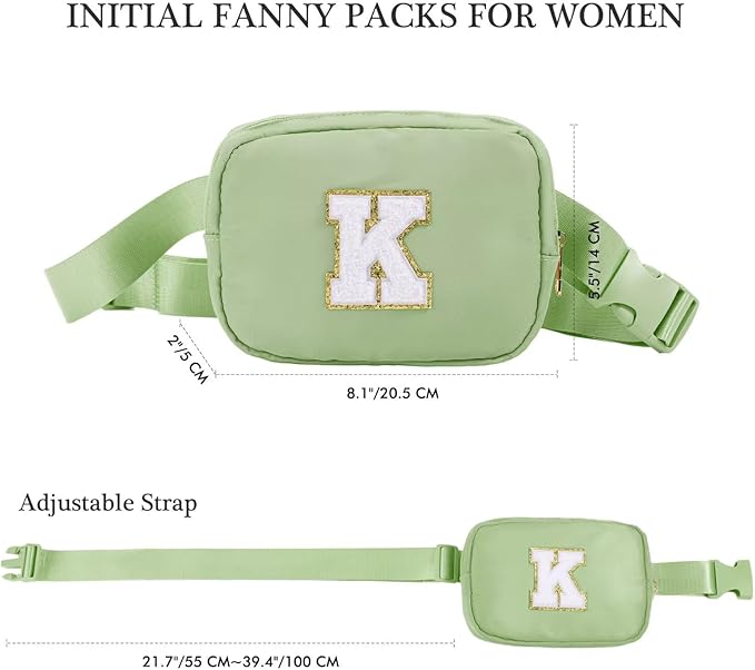 YOOLIFE Initial Belt Bag - Crossbody Bags Women - Fanny Packs for Women Cross Body Bag Green Small Waist Packs Travel Everywhere Belt Bag Monogram Crossbody Bag M