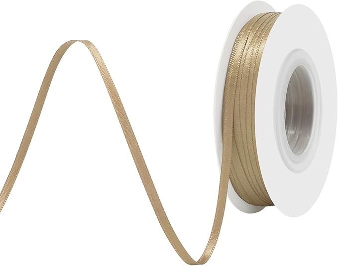 Tan Satin Ribbon 1/8 Inch X 50 Yards Solid Color Double Faced Ribbons Perfect for Crafts Wedding Decor Bow Making Arts Sewing and More